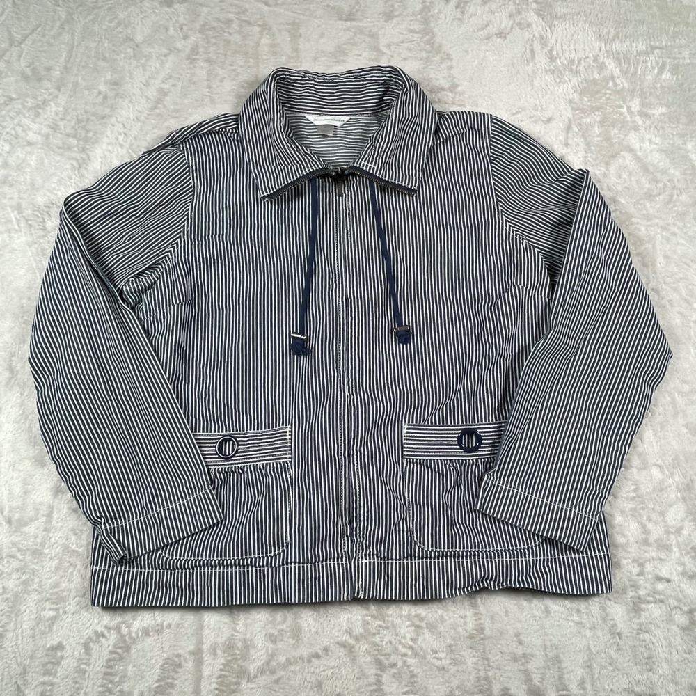 Christopher & Banks Striped Denim Jacket Womens XL Long Sleeve Blue White